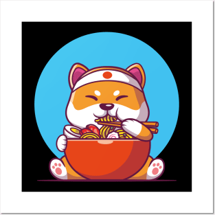 shiba inu eating ramen Posters and Art